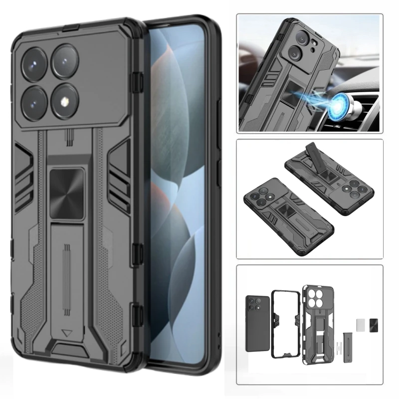 Armor Funda For Xiaomi Poco F6 Pro 5G Case Camera Protect Coque Poko Little F 6 Pro F6Pro PocoF6Pro Magnetic Stand Holder Cover