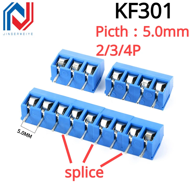 20Pcs/Lot Blue KF301-2P PCB Screw Terminal Block Connector Pitch 5.0mm Straight Pin KF301 2Pin Spliceable Terminal Block Adapter