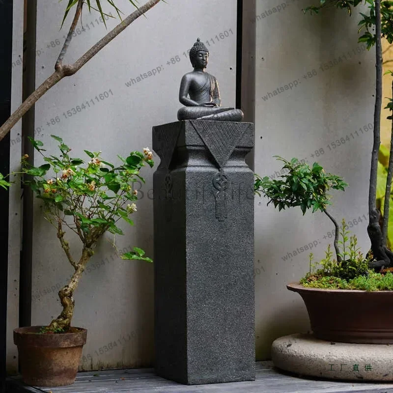 PG   Copper Coin Stone Pillar Display Vintage Bonsai Outdoor Courtyard Garden Villa Outdoor Decoration Floor Ornament