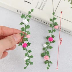 2Pcs 1:12 Dollhouse Miniature Rose Flower Vine Climbing Rose Wattle Home Decor