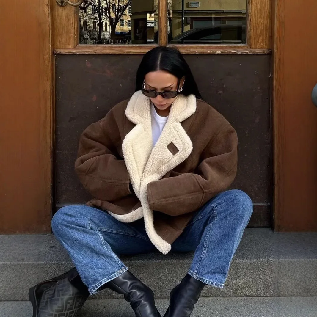 

Женская осенне-зимняя новая модная теплая свободная повседневная куртка из овечьей шерсти, пальто