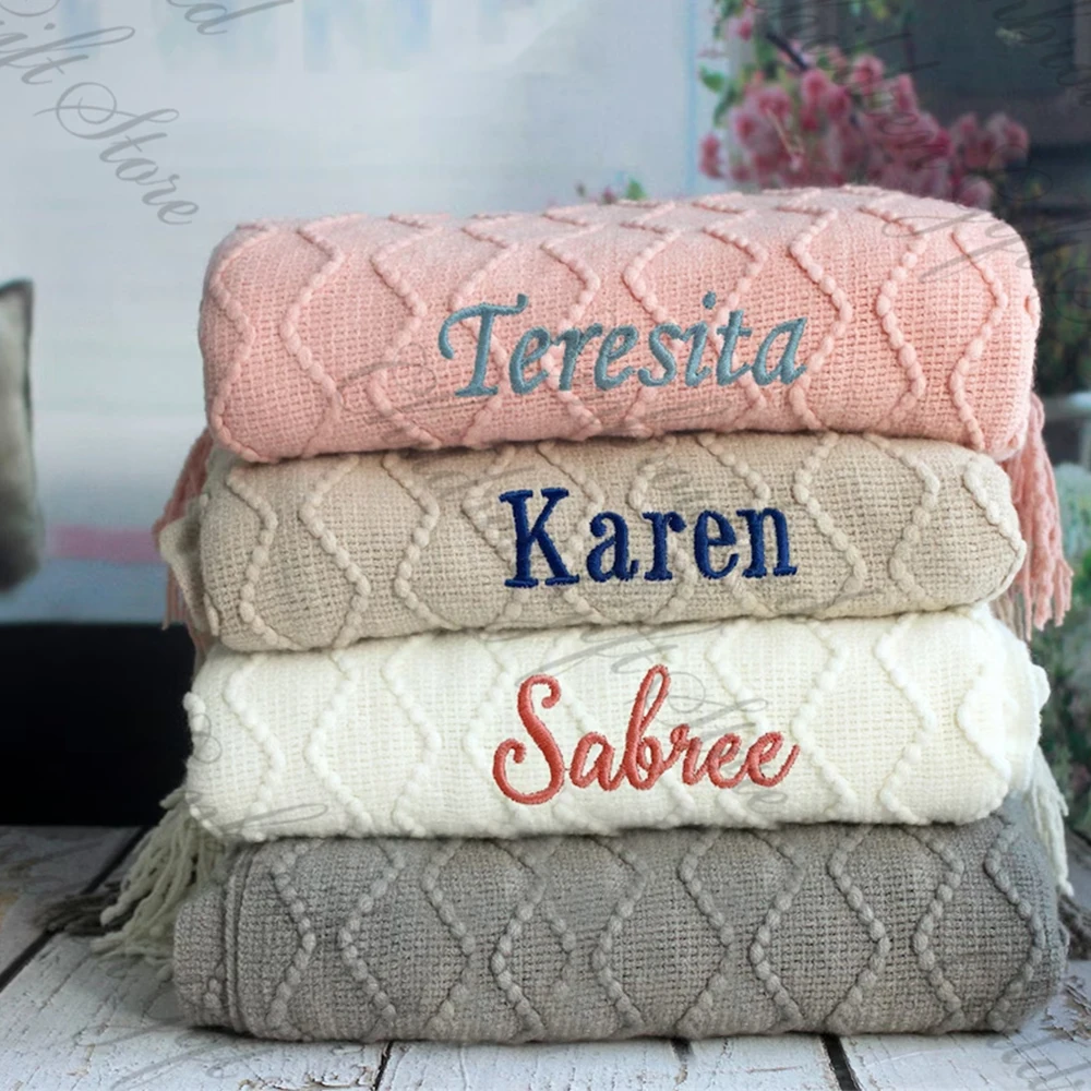 Personalized Monogrammed Blanket with Name Custom Cotton Anniversary Gift Blanket Embroidered New Home Housewarming Gift Blanket