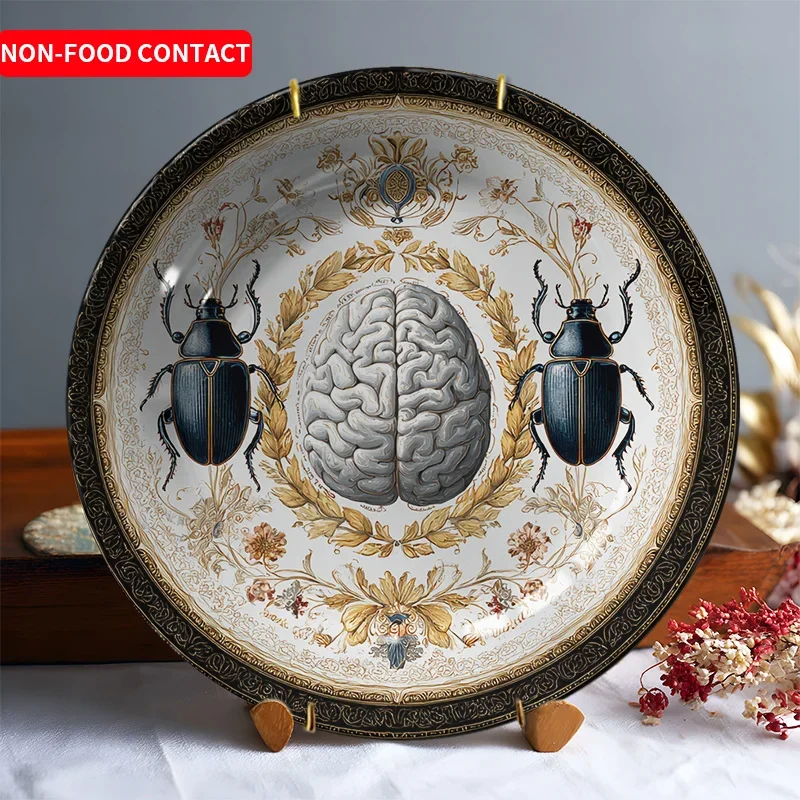 1pcCreative Ceramic Decorative Plate with Beetle and Brain Design Home Tabletop Art Display Non-Food Contact CraftPerfect gift