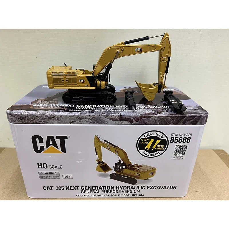 DM Diecast Alloy 1:87 Scale CAT 395 Next Excavator Crushing Hammer Dismantling Pliers Set Cars Model Adult Toys Classics Gifts