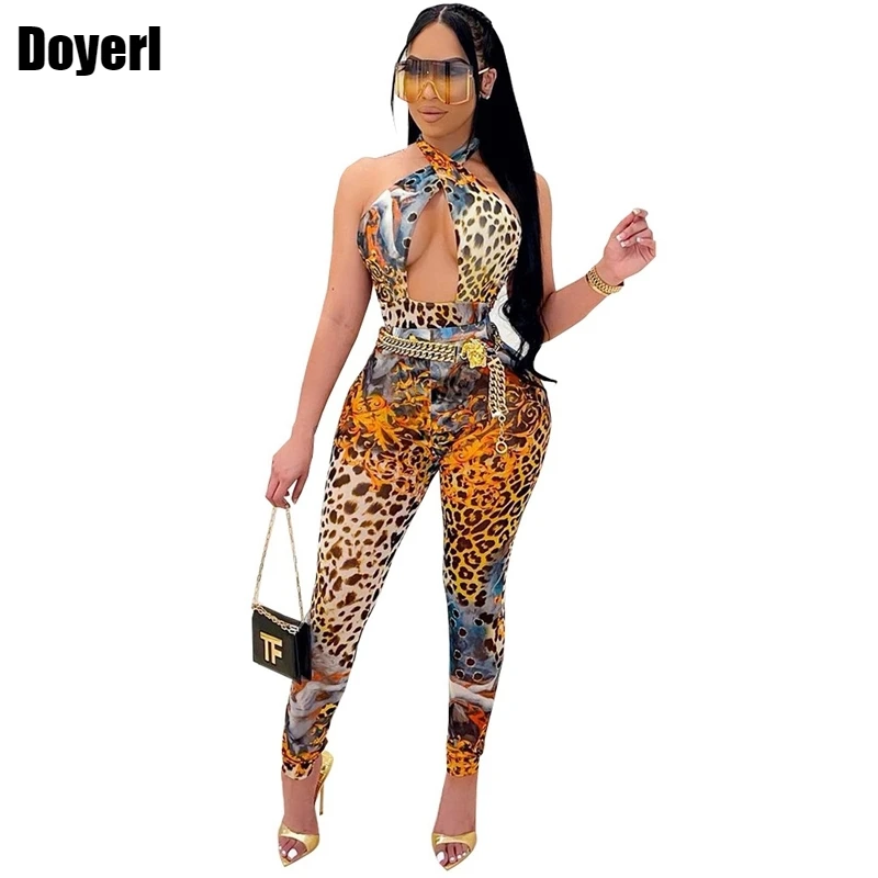 

Hollow Out Bandage Bodycon Jumpsuit Women Birthday Party Club Outfits for Women Leopard Print One Piece Sexy Summer Romper Women