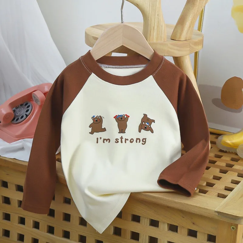 Frühlings- und Herbst-Kinder-Langarm-Baumwoll-T-Shirts mit niedlichem Aufdruck, weiche, dünne Unterziehshirts für Jungen und Mädchen, Alltagskleidung für den Alltag. – Detail 5