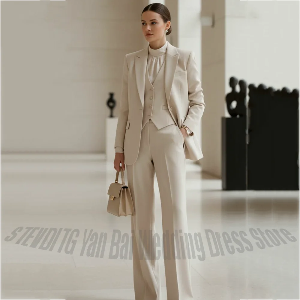 Ladies 3 Piece Suit Blazer Vest Straight Pants Formal Office Business Interview Wedding Commute Professional Work Women Suit