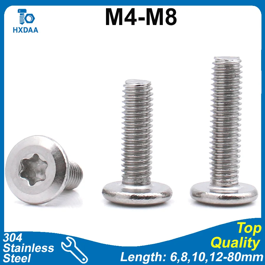 2-10pcs M4 M5 M6 M8 304 Stainless Steel Six-Lobe Torx Flat Head Chamfered Edge Screws Low Profile Bolts