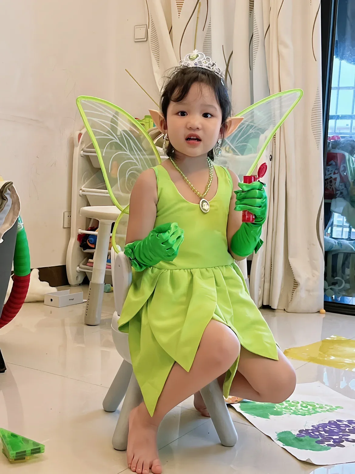 Tinker Bell Fee Jurk Baby Meisje Fantasie Bos Elf Cosplay Kostuum Kinderen Groene Blad Tinkerbell Jurken Kind Halloween Outfits