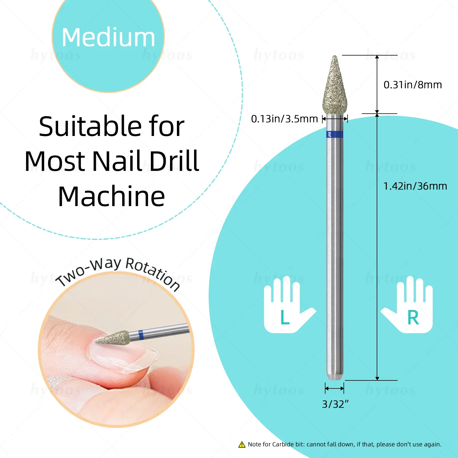 Hytoos bud cutícula prego brocas profissional diamante russo prego bit segurança sob unhas pele morta limpador pré-tratamento ferramentas