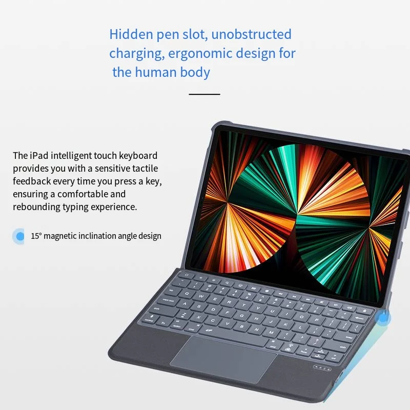 Casing Keyboard Pintar untuk iPad Pro12.9 Pro11, Keyboard Bantalan Sentuh Lampu Latar Terpisah untuk iPad 11 A16 10Th Air4 5 Air11 2024 M2 M3