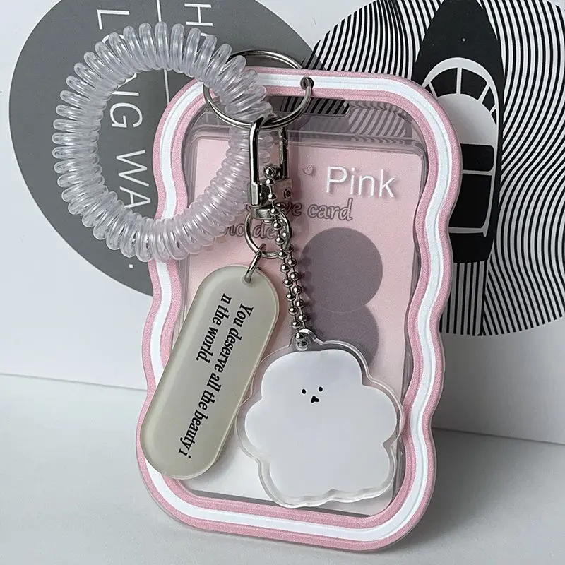 Ins Clear Visible Jelly Silicone Cards Protecting Cover Student Bus ID Campus Meal Card Holder with Spring Rope Pendant Keychain