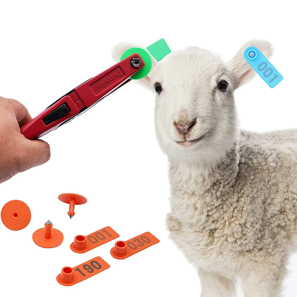 Livestock Sheep Ear Tags 100 Pcs Numbered 001-100 Plastic Ear Tag Marker Applicator for Sheep Goat Cow Animal Identification