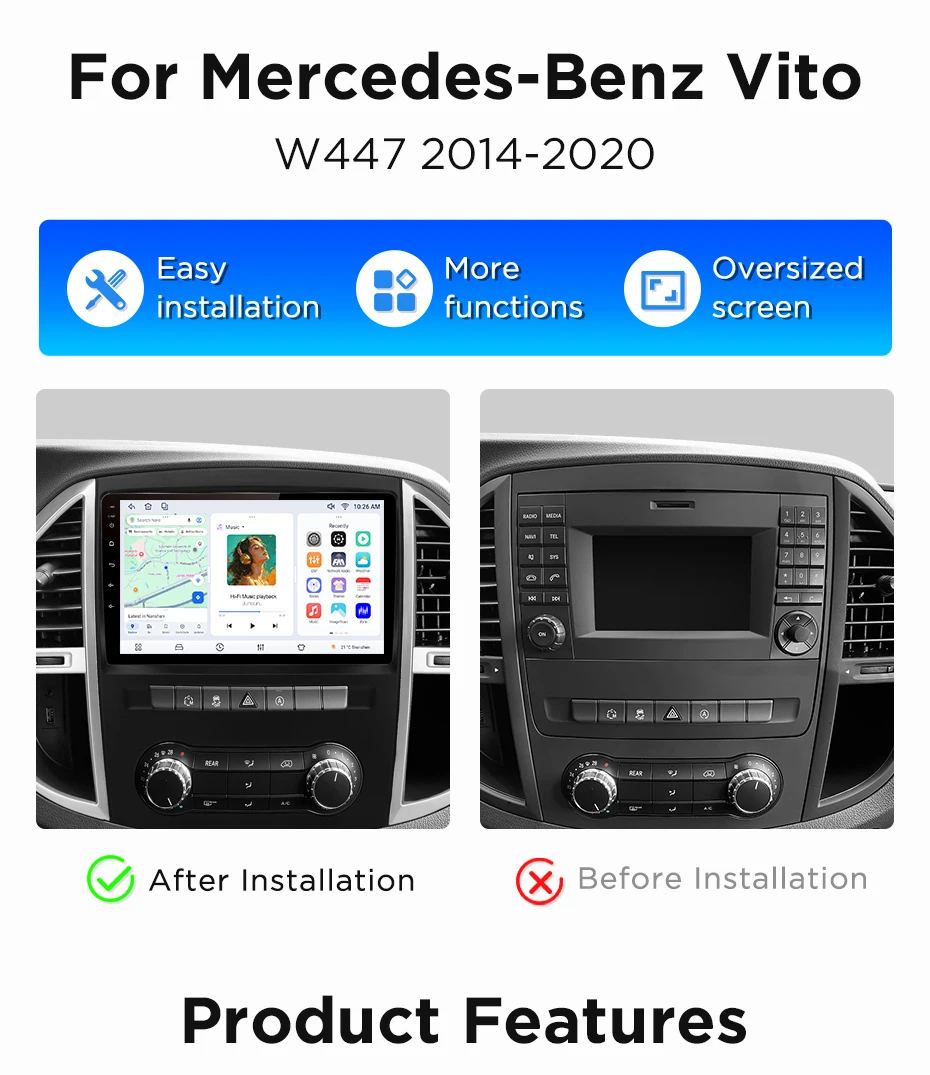 Junsun Wireless CarPlay Android Auto Autoradio für Mercedes-Benz Vito W447 2014-2020 Intelligente Systeme DSP SWC RDS GPS FM BT – Detail 3
