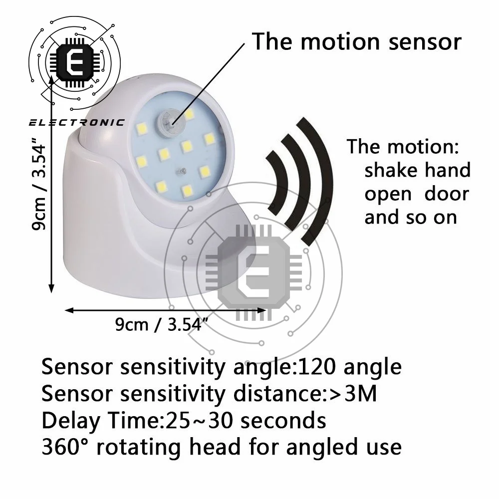 Sensore di movimento PIR luce notturna 9 Led rotazione a 360 gradi rilevatore Wireless luce notturna lampada da parete accensione/spegnimento automatico luce corridoio armadio