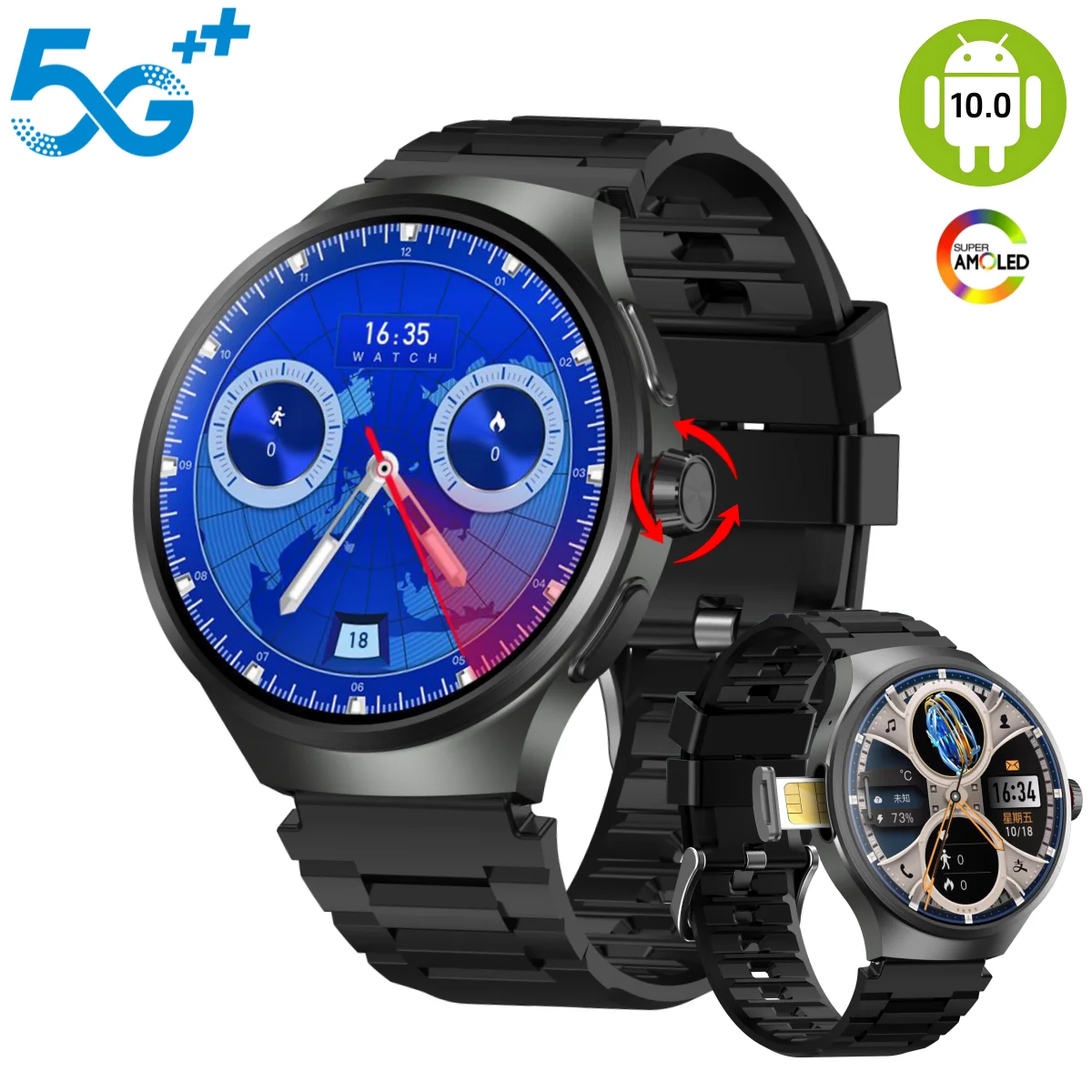 VP50 5G Smartwatch 1.95 ''AMOLED شاشة مستديرة NFC مكالمة فيديو 800 واط كاميرا تحميل التطبيقات WIFI بطاقة Sim الساعات أندرويد ساعة ذكية