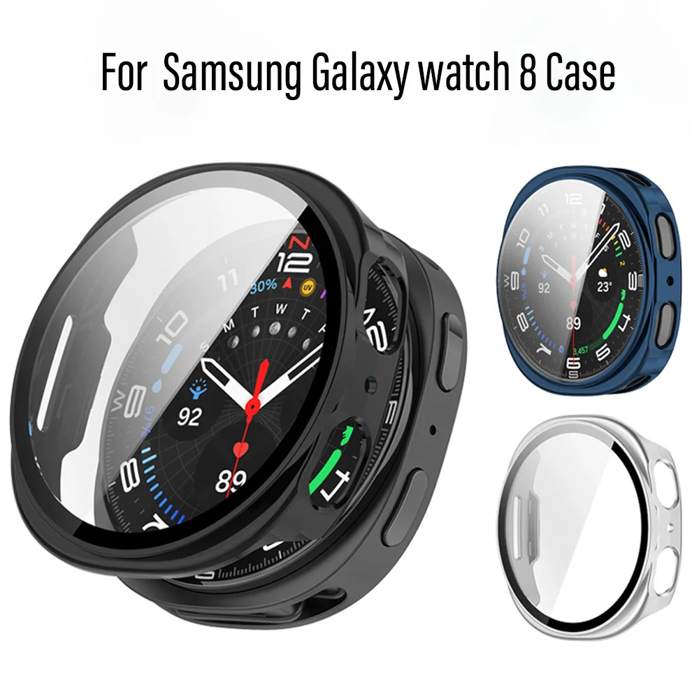 Tempered Glass+Case for Samsung Galaxy Watch 8 40mm 44mm 3DFull PC cover bumper screen protector shell+film watch 8 Accessories