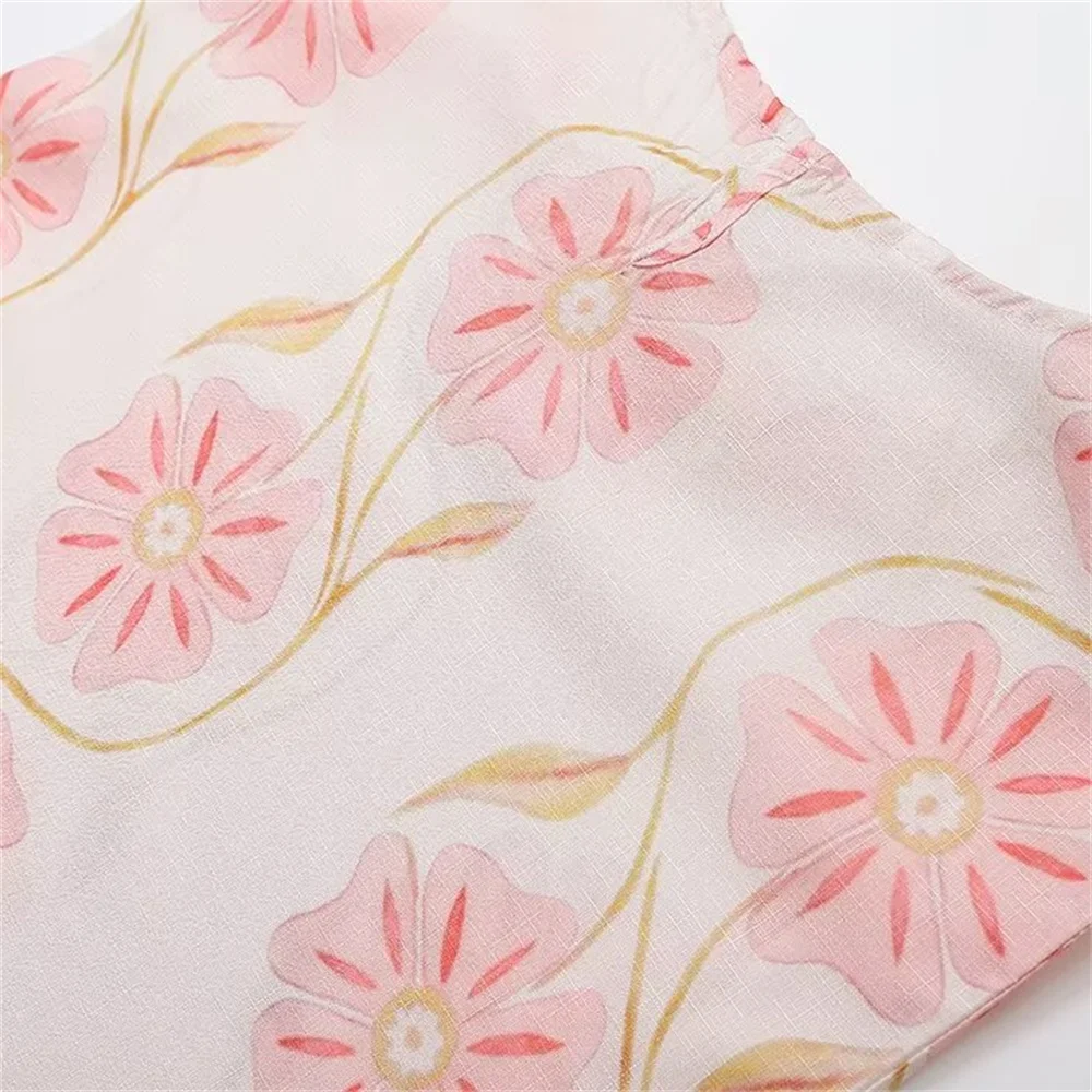 Zach Ailsa Autumn New Women's Fashion Style Slimming Round Neck Sleeveless Flower Printed Shorts Dress