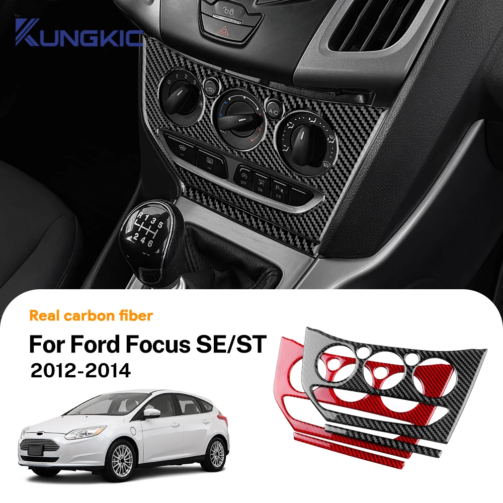 Real Soft Carbon Fiber For Ford Focus 3 MK3 2012 2013 2014 SE/ST LHD RHD Central Control AC Knob Frame Sticker