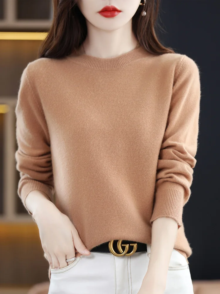 Aliselect Women 100% Merino Wool Sweater High Quality O-Neck Pullover Warm Soft Basic Jumper Solid Tops New Spring Autumn Winter