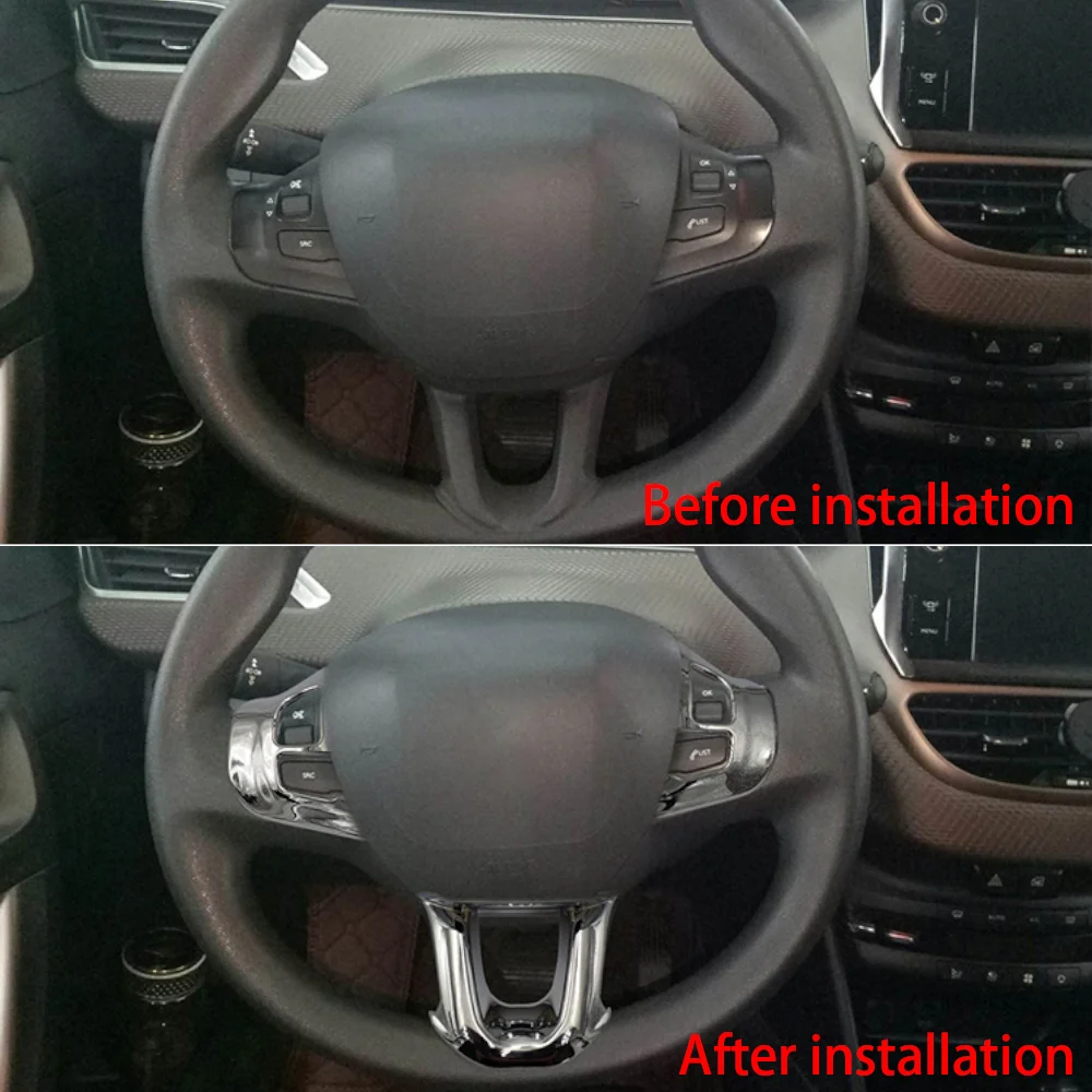 Carbon Fiber Steering Wheel Decoration Cover Trim Sticker for Peugeot 2008 208 2014 2015 2016 2017 2018 Car Interior Accessories image 2