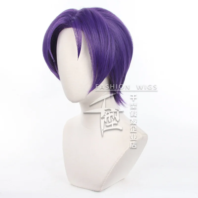 Mikage Cosplay peluca Anime azul cerradura púrpura cola de caballo corta Halloween juego de rol pelo resistente al calor