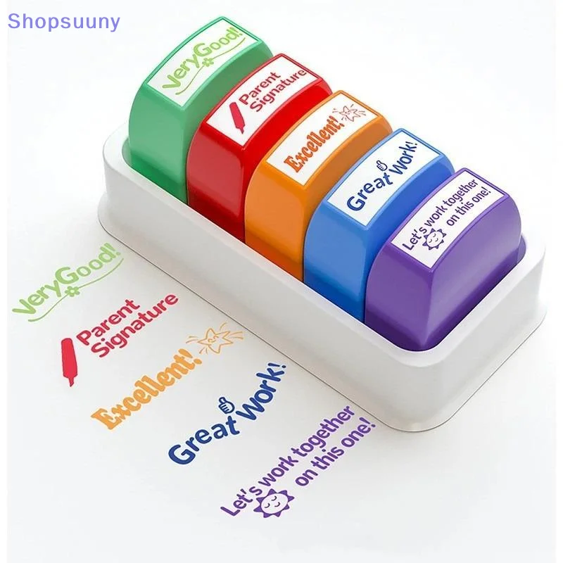 [SU]5 Pcs Self Inking Teacher Feedback Stamps With Encouraging Phrases For Classroom Grading Homeschool Homework Review[SU]