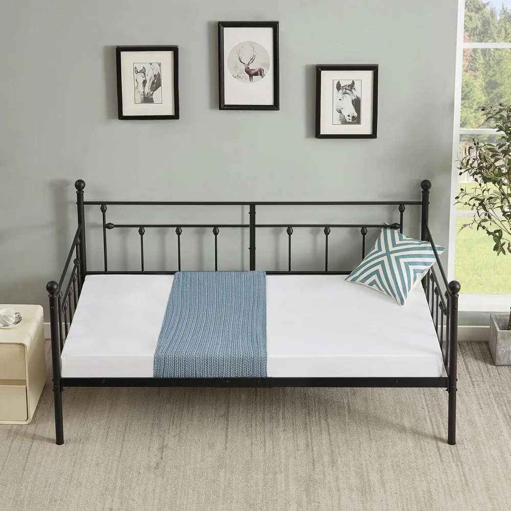 سرير نهاري معدني مزدوج الحجم مع لوح رأسي، وسرير أريكة بمنصة لغرفة المعيشة أو غرفة الضيوف، ودعم شرائح فولاذية شديدة التحمل #6