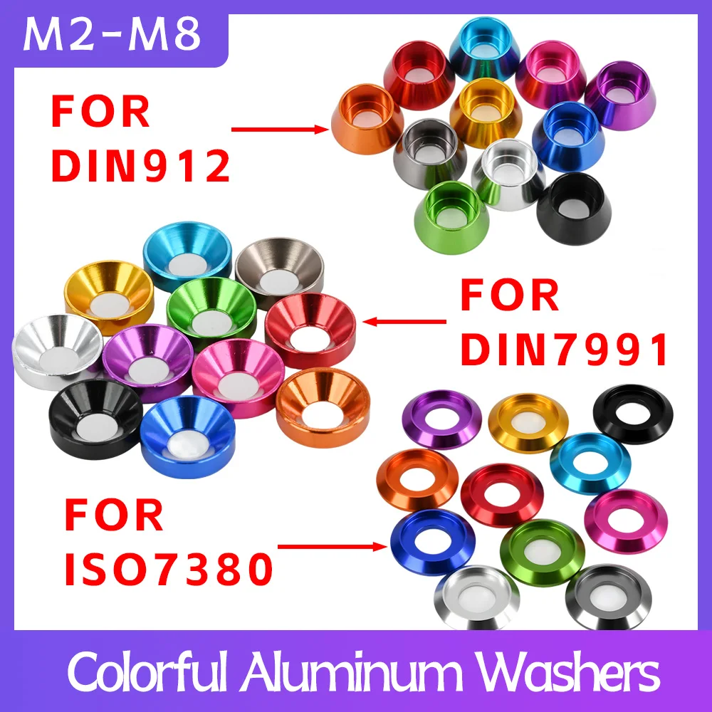 M2M2.5M3M4M5M6M8 Anodized Colorful Aluminum Washers Aluminium Gaskets Spacers Hex Screw Bolt DIN7991/DIN912/ISO7380 Bike DIY UAV