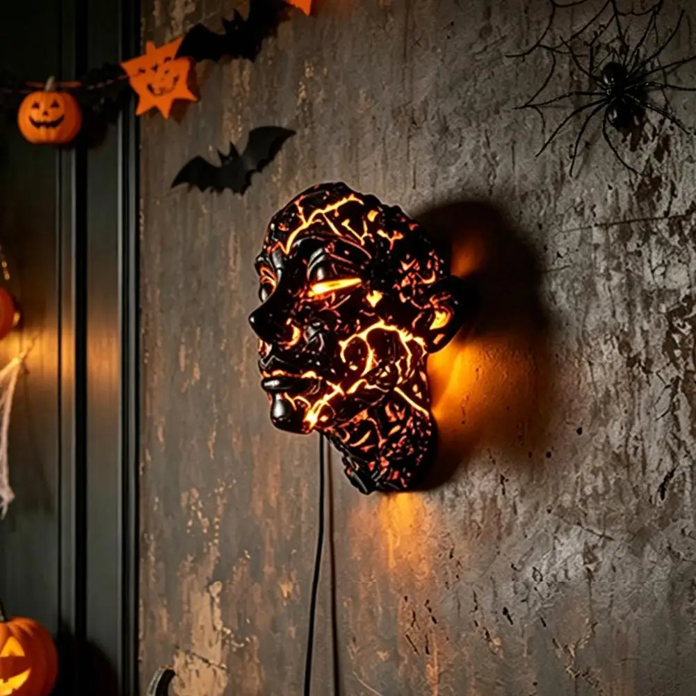 Magma Wall Light Resin Face Led Lamp Cracked Glow Table Light Usb Powered Spooky Night Light for Gaming Room Wall Decor Punk
