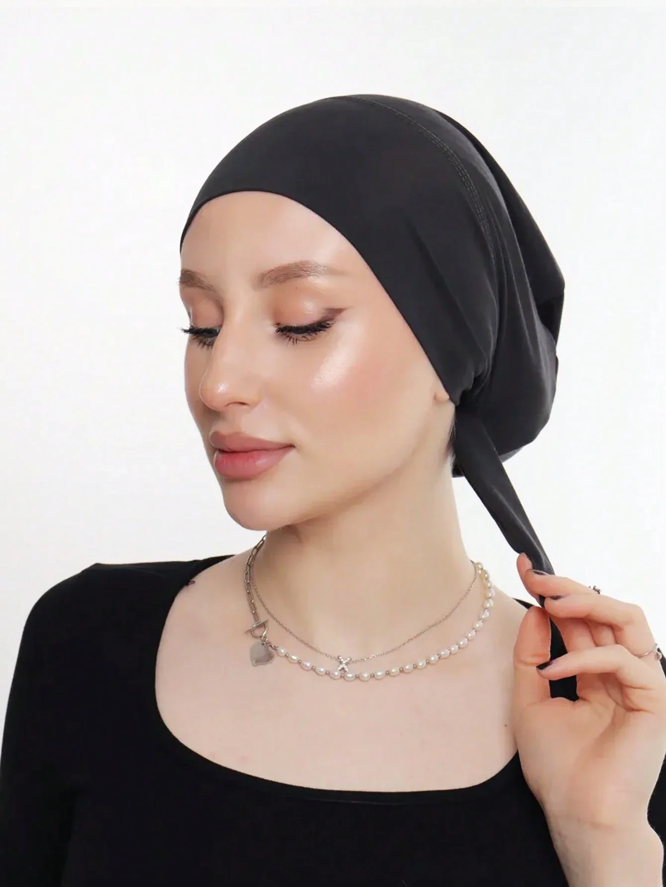 

Solid Color Hijab Turban Headband Soft Comfortable Drawstring Scarf For Daily Outdoor Use