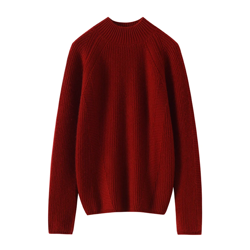 High quality women's 100% pure cashmere pullover luxury brand knitted sweater loose Mock neck Tops Pull Jumper thick
