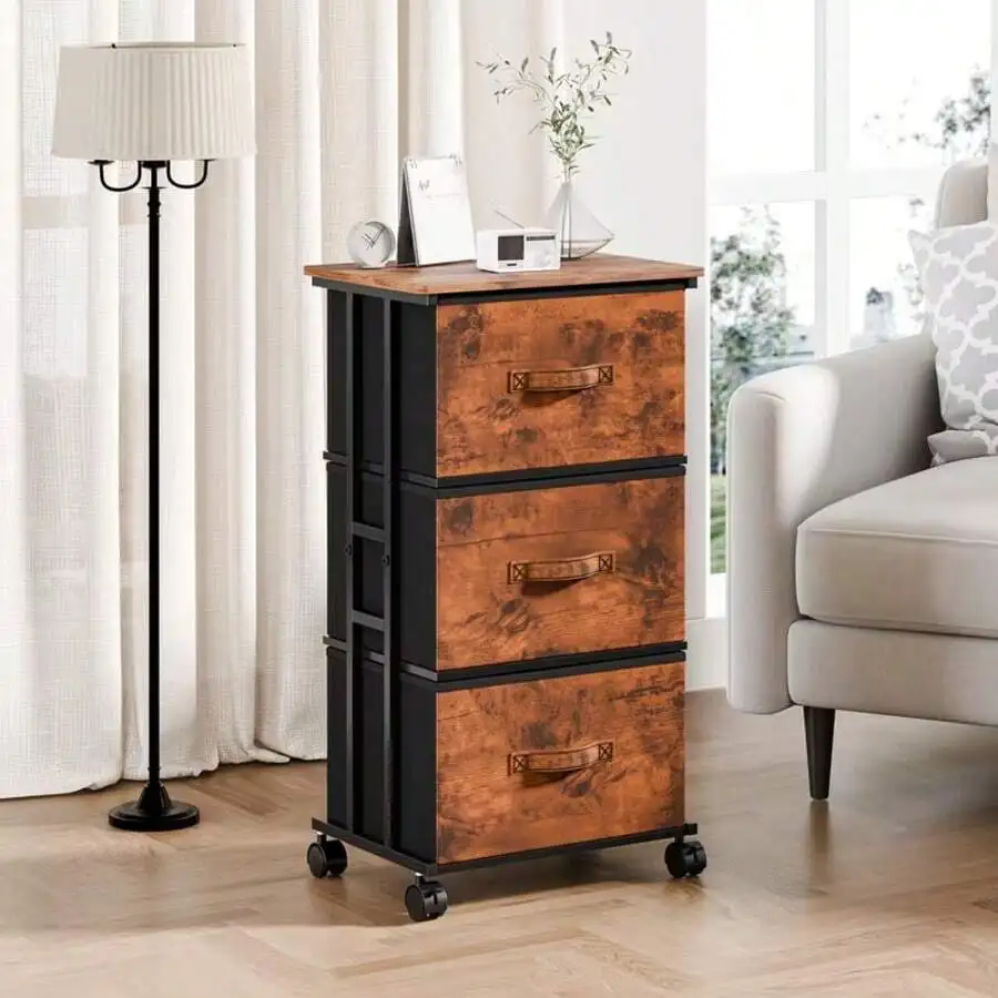 3 Drawers Dresser For Bedroom With Wheels, Fabric Storage Cabinet Organizer With Removable Fabric Bins, Sturdy Steel Frame For L
