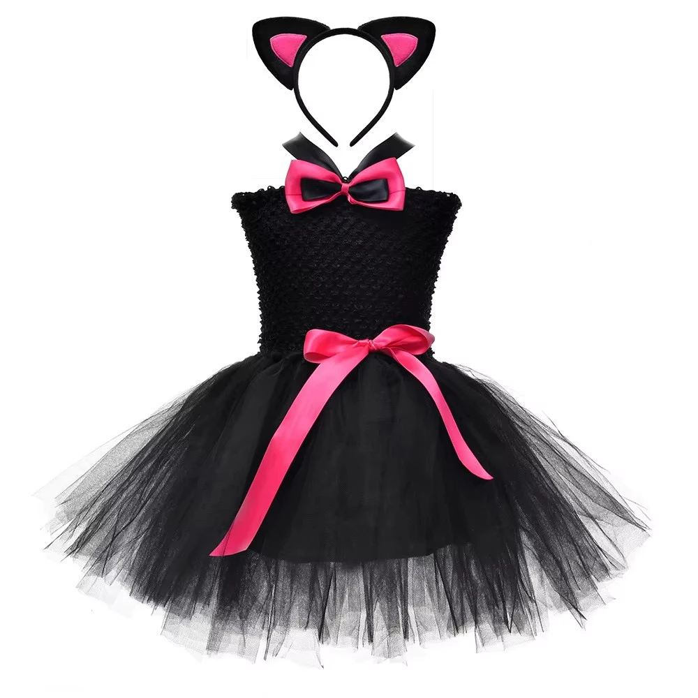 Black Cat Costume For Baby Girls Animal Tutu Dress Kids Cosplay Pet Birthday Party Children Halloween Outfit