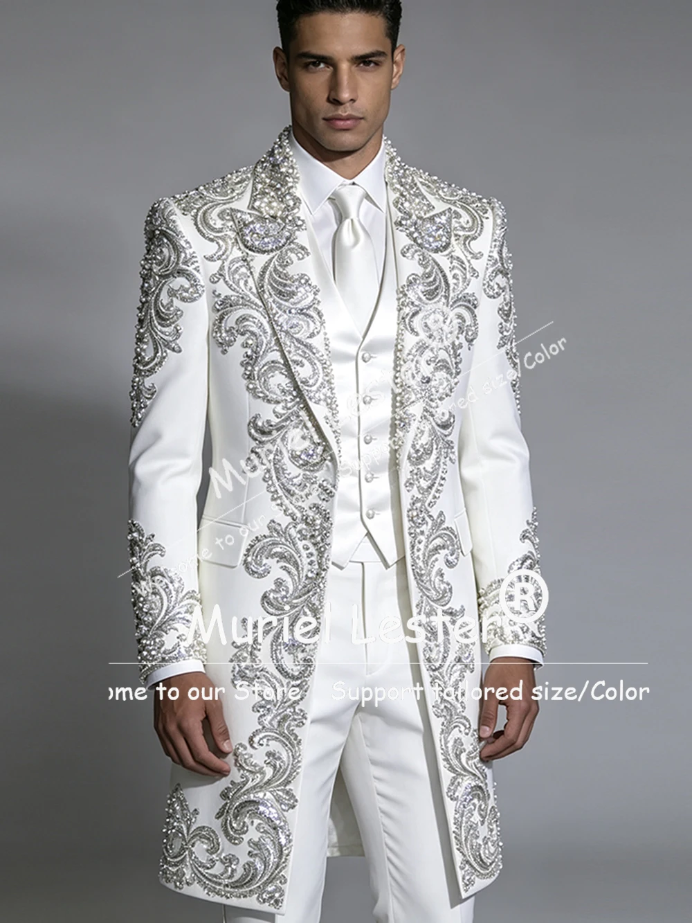Groom Long Suit For Wedding Exclusive Sequin Stones Bead Prom Blazer Cusotmized Man 3 Piece Sets Single Breasted Costumes Hommes