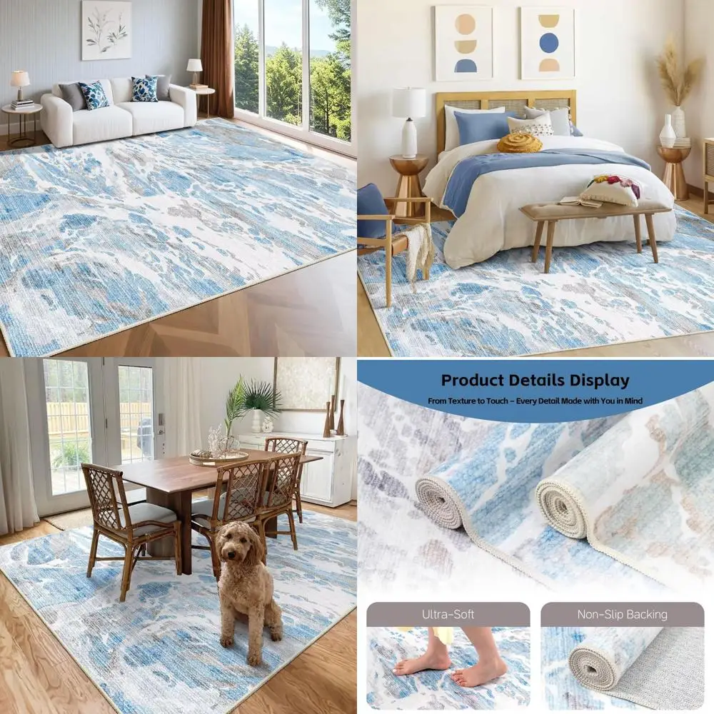 

Modern 8x10 Area Rug for Living and Bedroom Spaces, Machine-Woven Soft Low Pile, Washable and Non-Slip