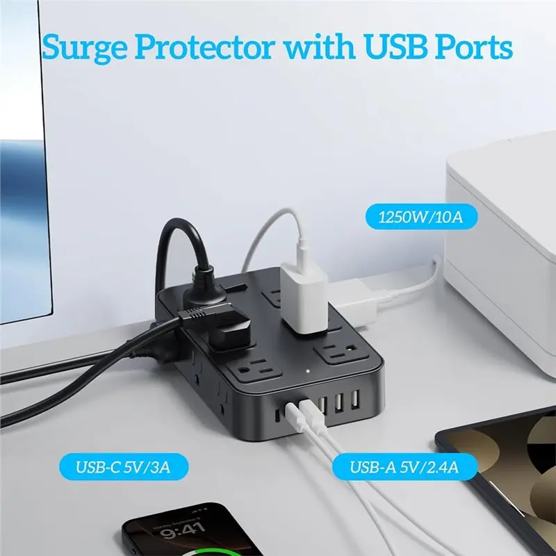 Promotion Wall Desk Charging Station Outlet Extender For Home, Office, Kitchen, Dorm Room With 12 AC Outlets 6 USB Ports US Plug