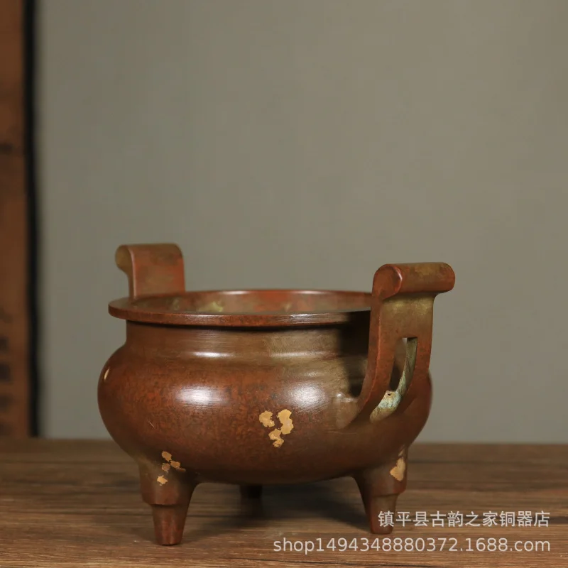 Antique Xuande Three-Legged Small Ruyi Ear Burner Craft Pure Copper Incense