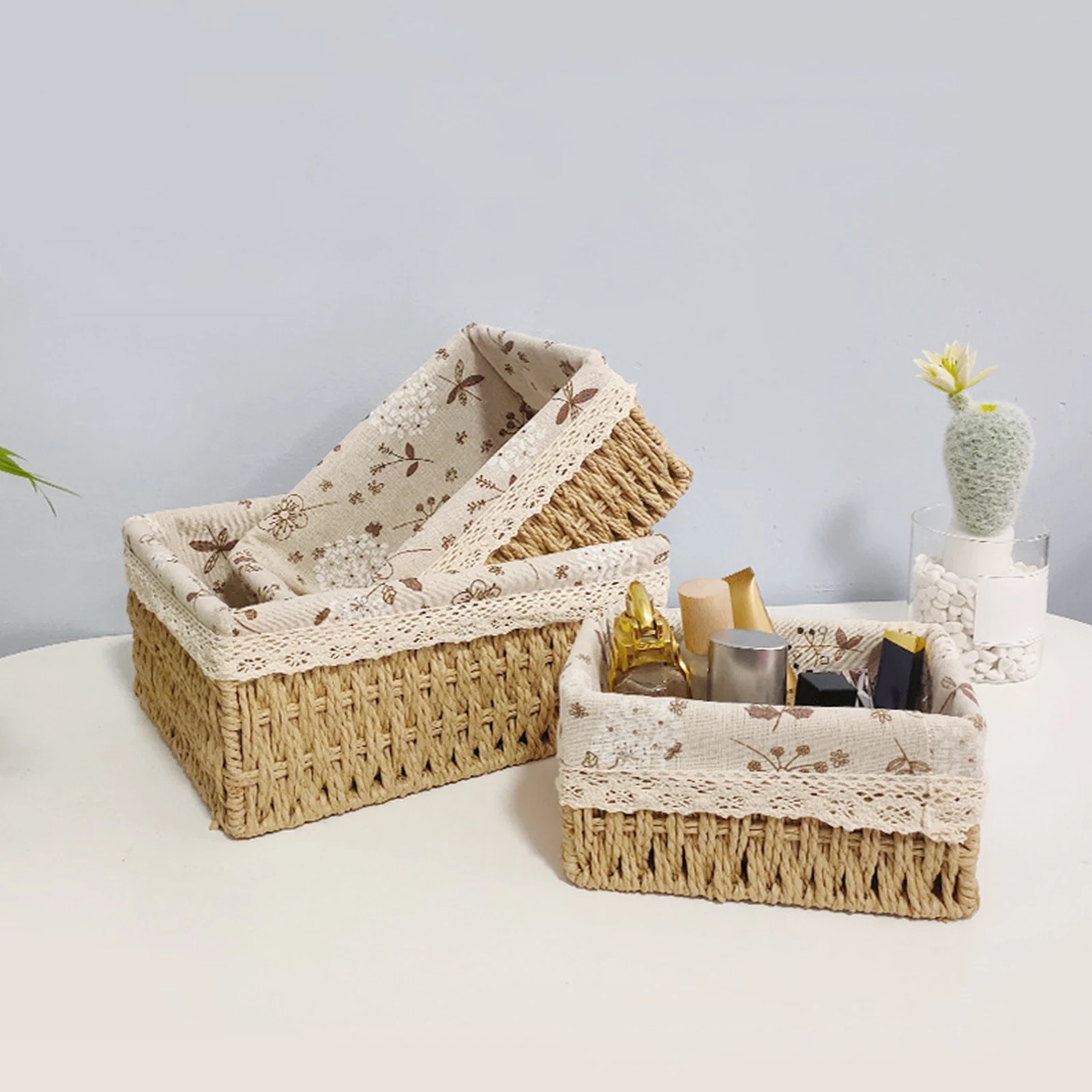 Multipurpose Rattan Storage Basket Toys Snacks Fruit Bread Storage Bins Home Desktop Organzier Container Decorative Basket