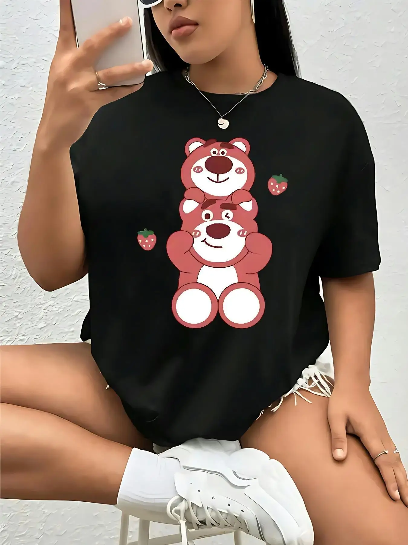 

Летняя футболка Disney Lotso, хлопковая мужская и женская уличная одежда, повседневная модная свободная футболка большого размера с короткими рукавами, унисекс, наряд для мероприятий