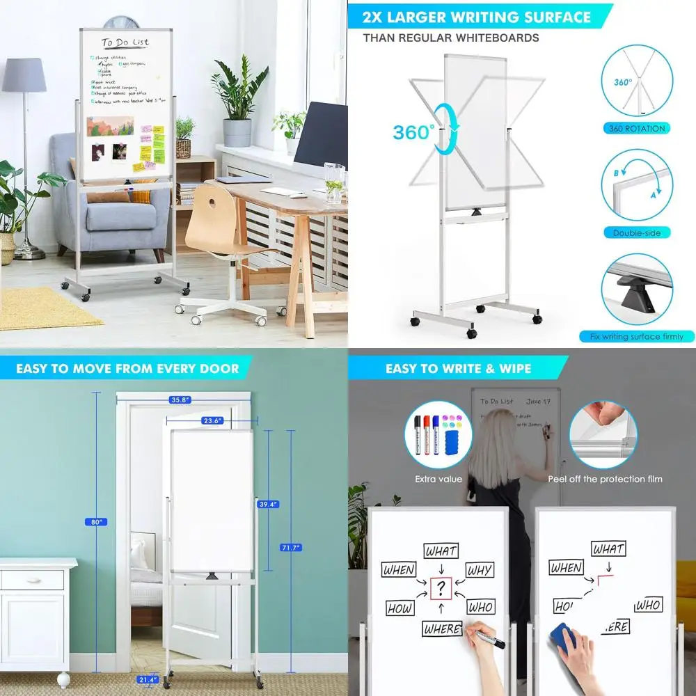 

40 x 24 Double-Sided Magnetic Mobile Whiteboard with Stand, Rolling Dry Erase Board for Home, School, and Office