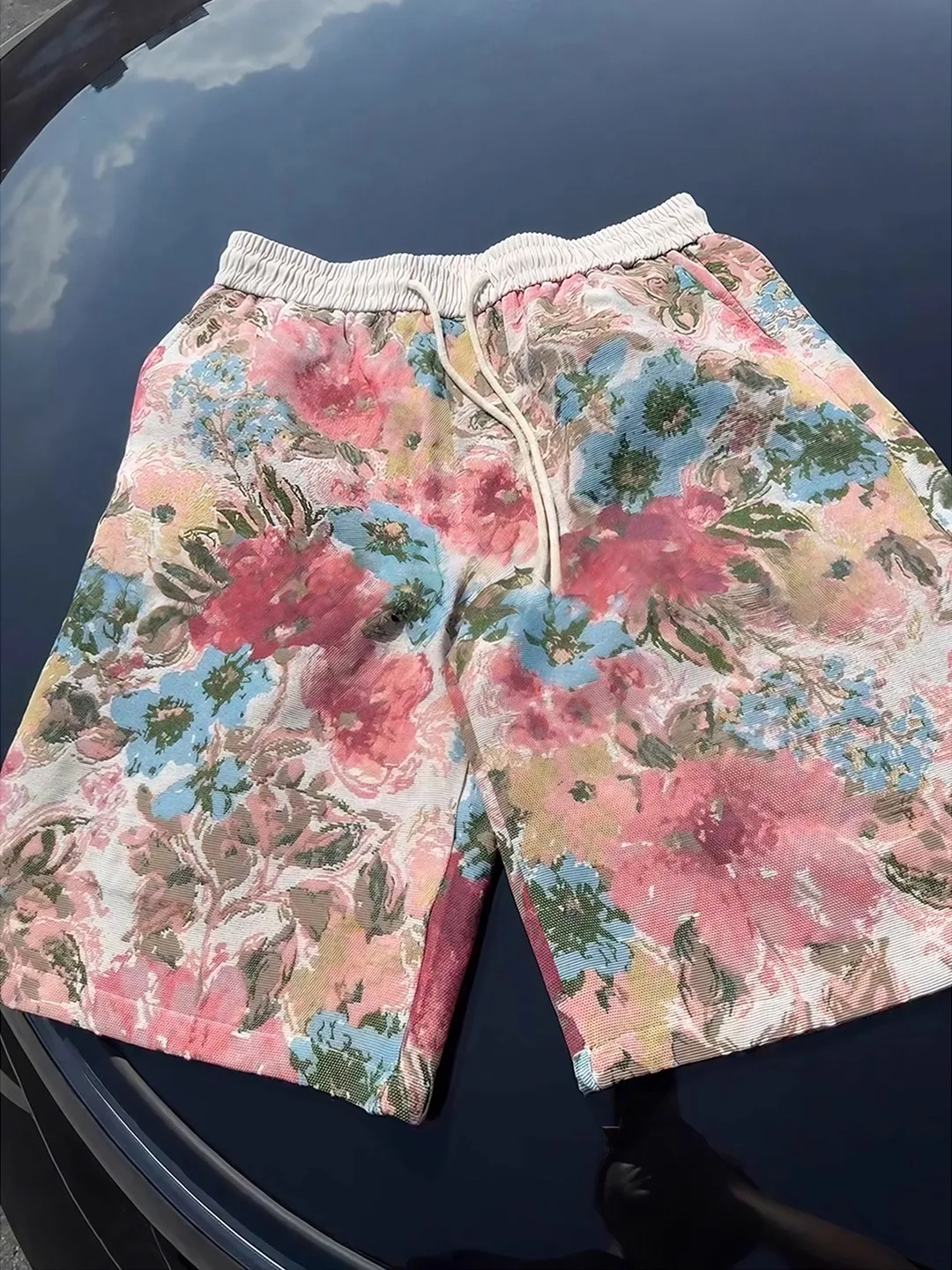 

Men's Tie Dye Floral ort Pants Summer American Island Vaion Sle Sports Beach Straight Leg Five-Quarter Length Trousers