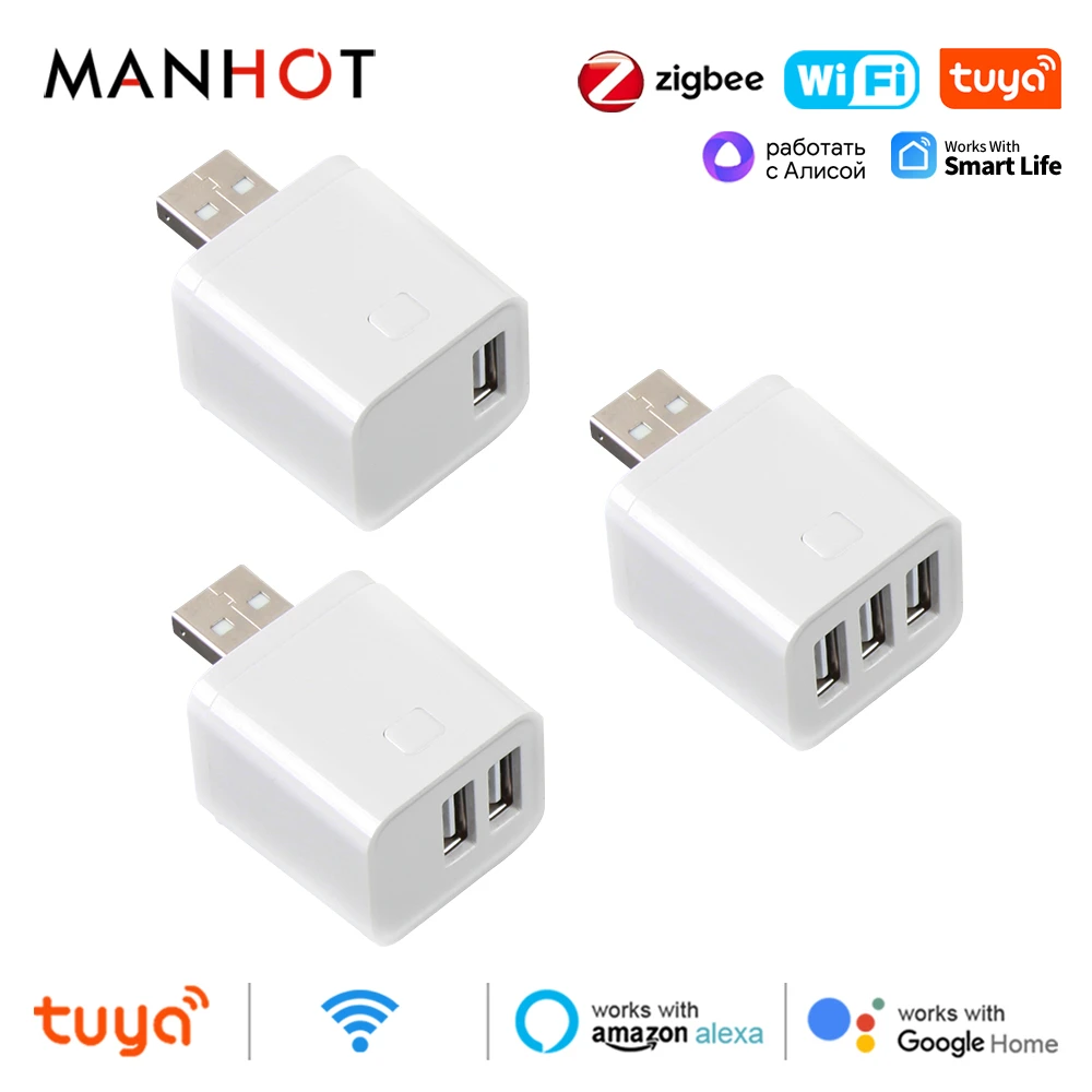 Tuya Smart WiFi/Zigbee Micro USB Adaptor 1-3 Gang 5V Mini USB Power Adaptor Charge Plug Timing Voice for Alexa Google Home Alice