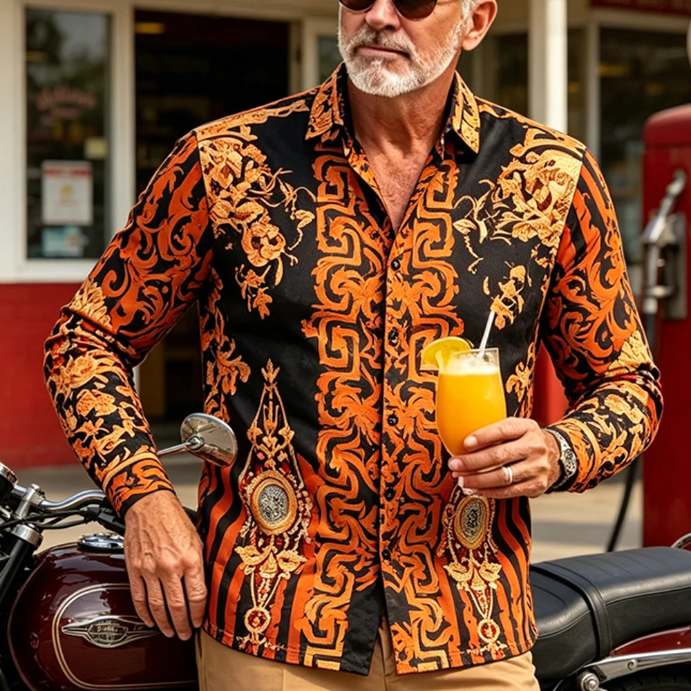 2026 Summer New Arrival Mature Men's Casual Long Sleeve Shirt with Unique Design Print - Men's Shirt for Business Party Vacation