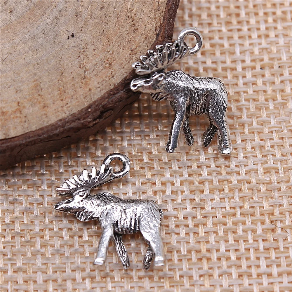 WYSIWYG 5pcs 18x16mm Animal Moose Charm Pendants Antique Silver Color Dinosaur Pendants Charms For Jewelry Making