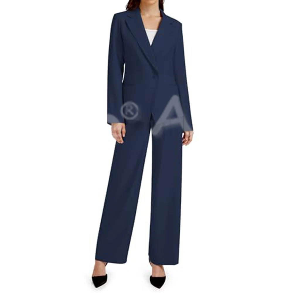 2 Piece Outfits for Women Business Casual Womens Plus Size Work Suit Single Button Blazer Jacket and Wide Leg Pants