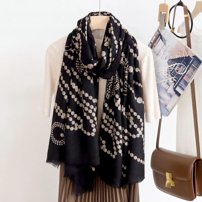 black Long Pashmina Tassels Cashmere Luxury Designers Big Shawls Women Large Neck Accessories Lover Gift 200CM 100CM