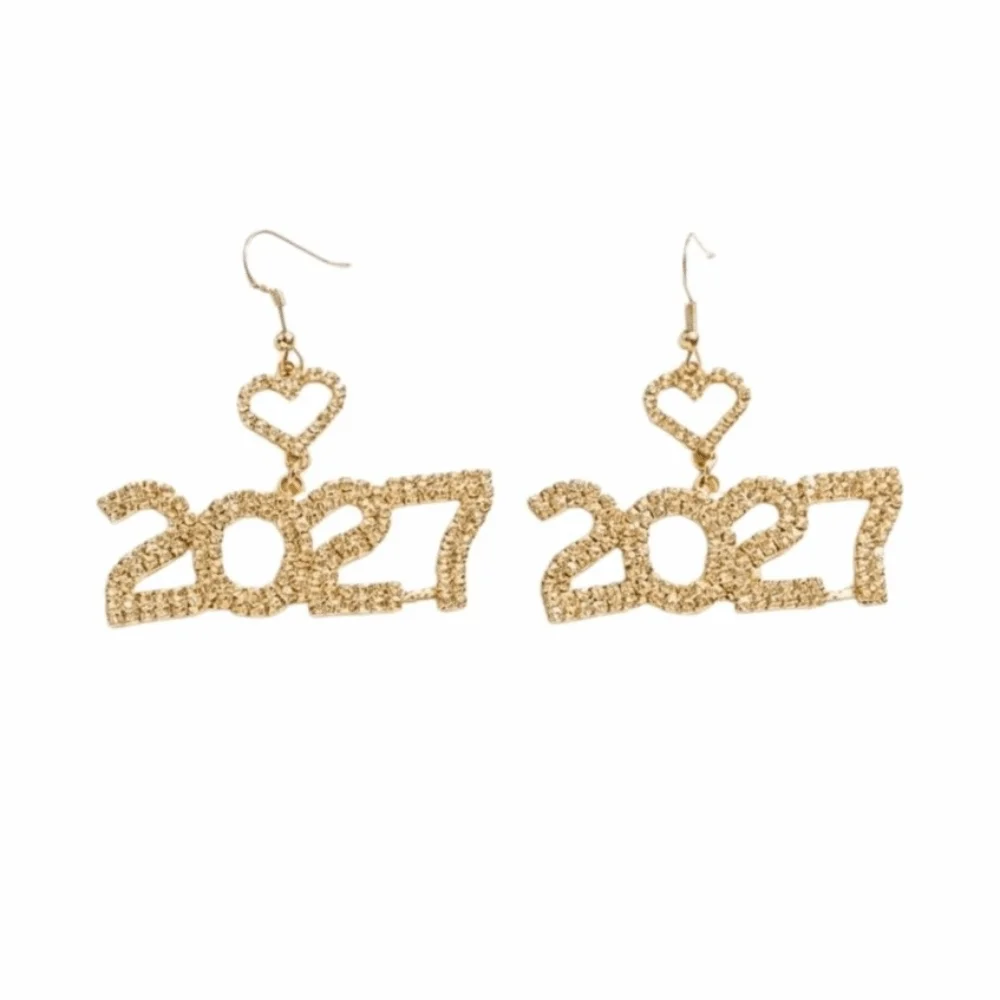 Trendy Elegant 2027 Digital Earrings Rhinestone Long Drop Happy New Year Earrings Fashion Shiny Stud Earrings Christmas