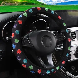 Elastic No Inner Ring Paw Prints Car Steering Wheel Cover - Universal 15 Inch Anti-Slip Printing Flower Protector Cover