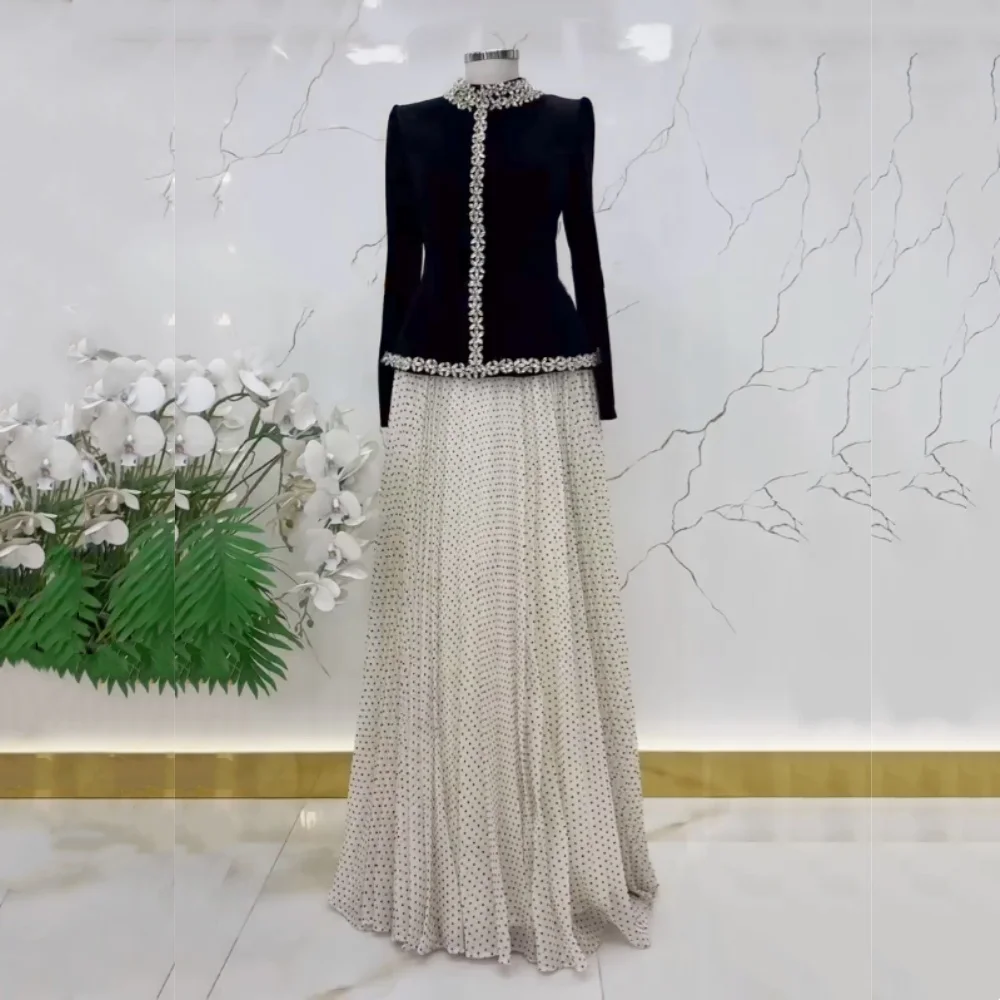 

Индивидуальные вечерние длинные платья трапециевидной формы со стразами и высоким воротником на заказ Элегантная вечеринка для свадебного гостя Классика